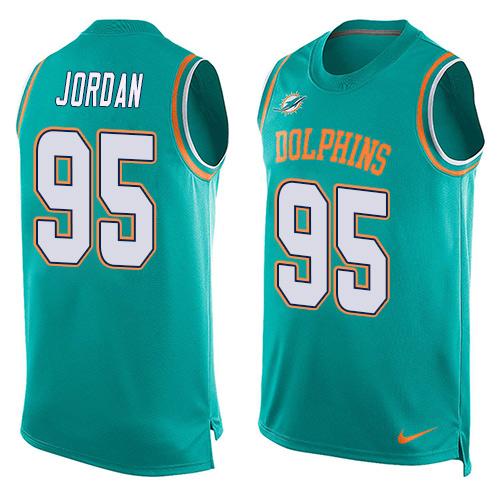  Dolphins #95 Dion Jordan Aqua Green Team Color Men's Stitched NFL Limited Tank Top Jersey